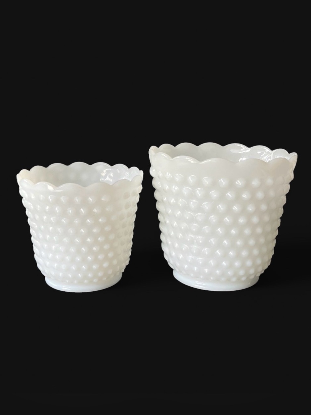 Set of 2 Vintage MCM Hobnail White Milk Glass Planters